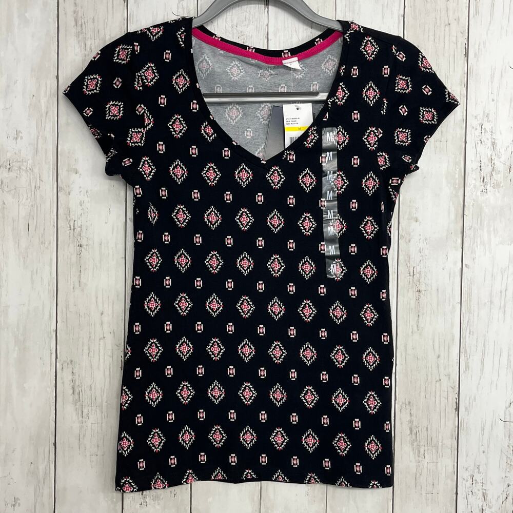 Energie Basic V Neck Short Sleeve Printed Cotton Mila Lightweight T-Shirt Junior